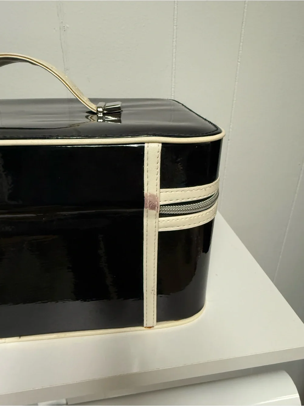 Vintage Lancôme Makeup Train Case | Black Cream Red | Eiffel Tower Zipper Charms